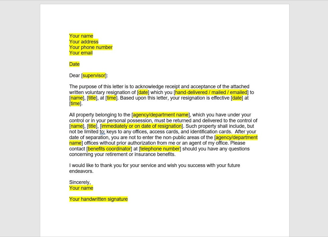 Resignation Acceptance Letter Resignation Letter Resignation Template 