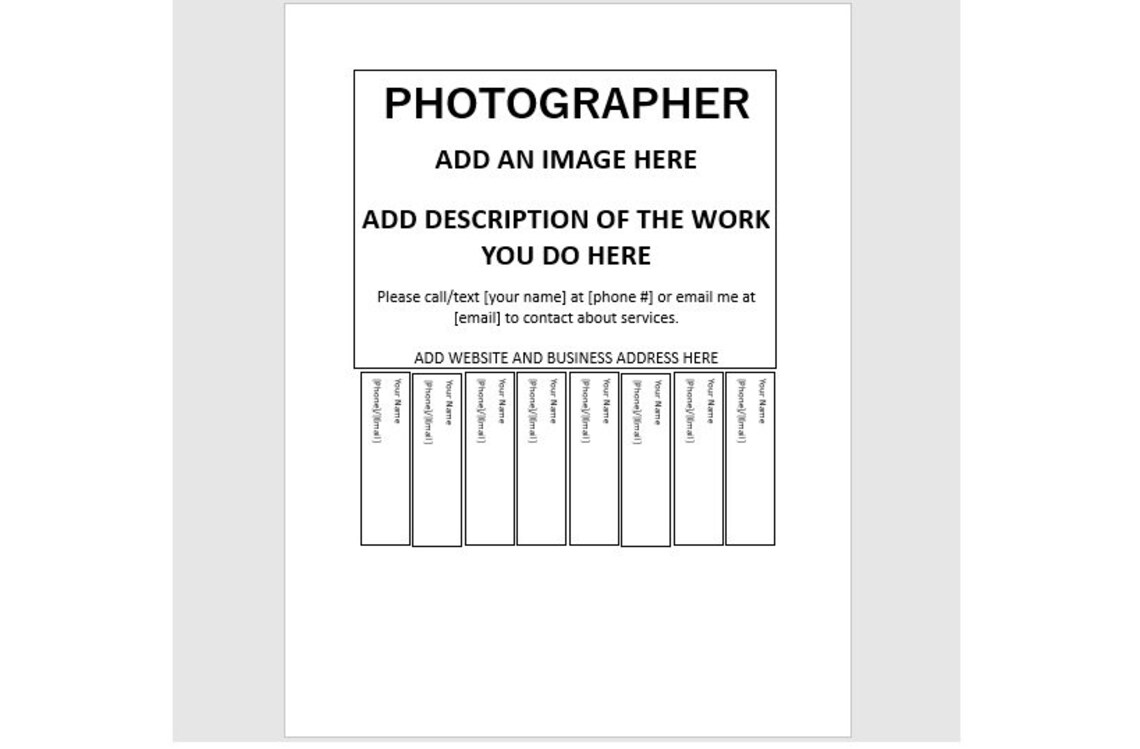 Editable Photographer Tearoff Flyer, Photographer Ad, Tearoff Flyer