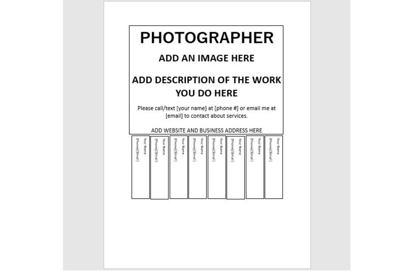 Editable Photographer Tearoff Flyer, Photographer Ad, Tearoff Flyer
