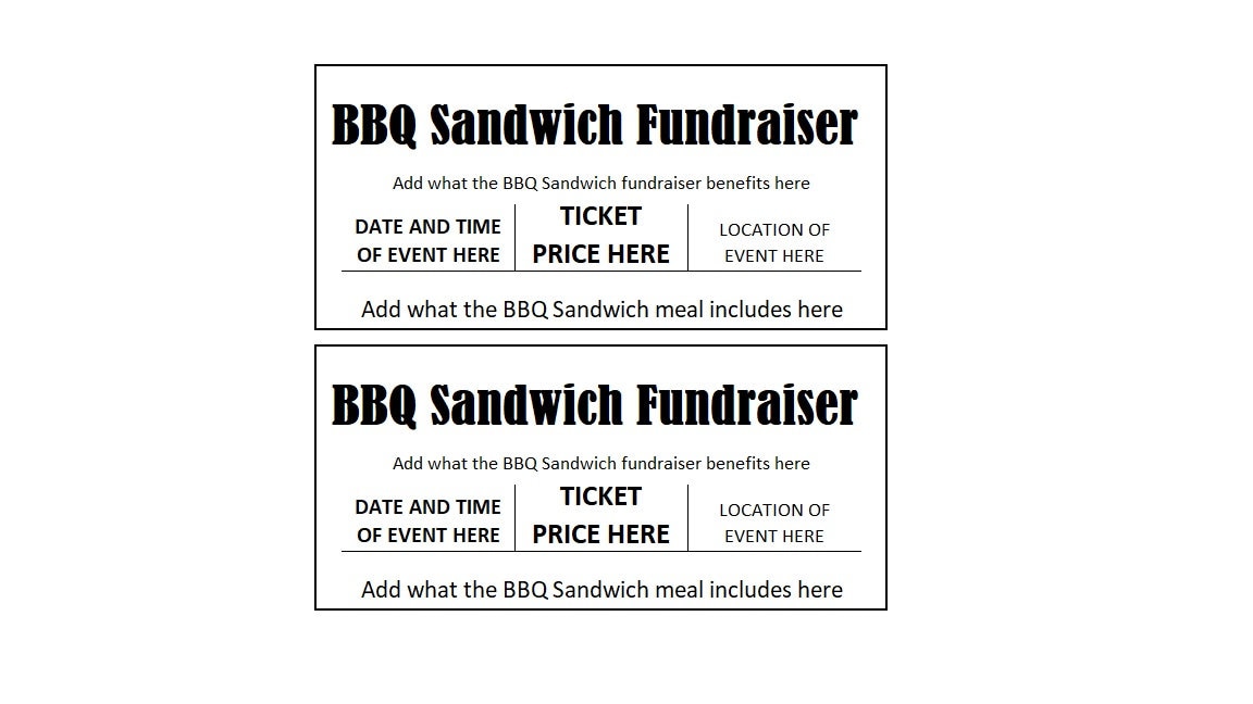 Editable Fundraiser Ticket, BBQ Sandwich Fundraiser Ticket, BBQ Sandwich Fundraiser Ticket Printables, BBQ Sandwich Fundraiser Ticket