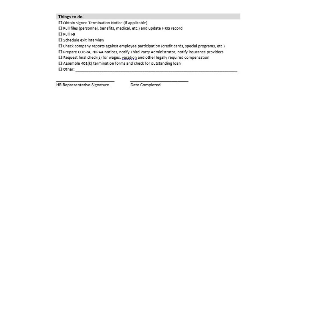 Employee Termination Checklist Template, Termination Checklist