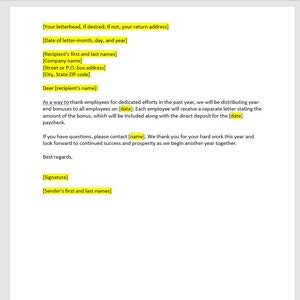 Mitarbeiter Jahres bonus Letter Vorlage, Mitarbeiter Jahresbonus Buchstaben, Mitarbeiter Jahresbonus Vorlage, Wort Vorlage, Einfacher Buchstabe
