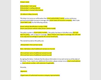 Proof of Auto Insurance Letter Template, Proof of Auto Insurance Letter, Proof of Auto Insurance Template, Word Template, Simple Letter