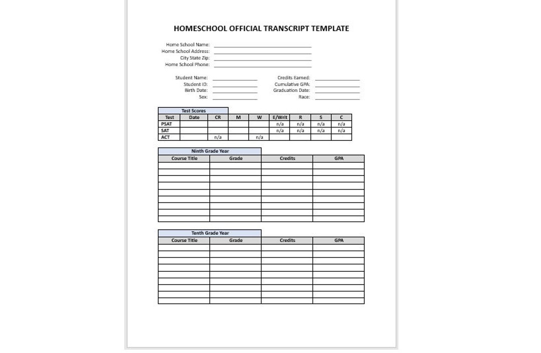 Editable homeschool official transcript template homeschool official