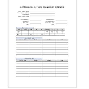 Editable Homeschool Official Transcript Template, Homeschool Official Transcript Template, Official Transcript, Word Template, Template