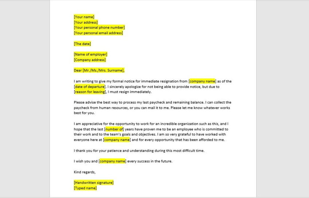 Same Day Notice Letter Template, Same Day Notice Letter, Same Day Notice Template, Same Day