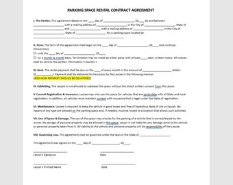 Parking Space Rental Agreement, Parking Space Rental Agreement Template, Parking Space Rental Contract, Word Template, Simple Template