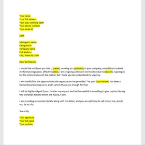 Plantilla de carta de renuncia con aviso corto, carta de renuncia, plantilla de renuncia, plantilla de carta de renuncia, plantilla de Word