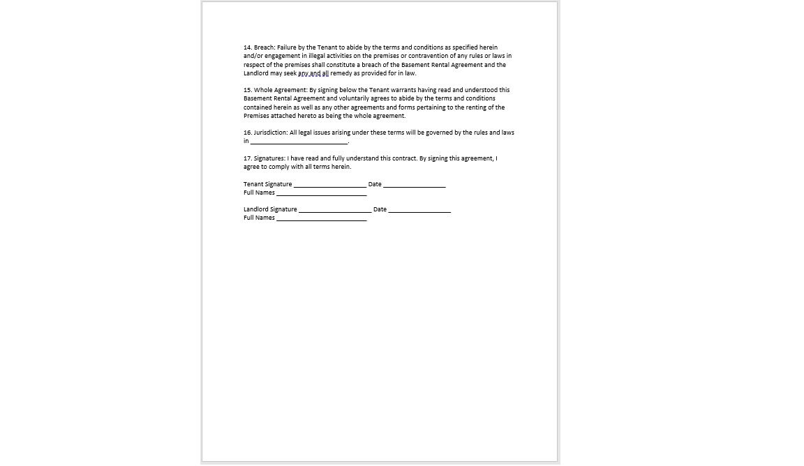 Basement Rental Agreement Template, Basement Rental Agreement Letter