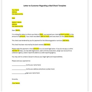Plantilla de carta al cliente sobre un cheque sin fondos, plantilla de carta sobre un cheque sin fondos, carta de demanda de un cheque sin fondos, plantilla de Word, plantilla simple
