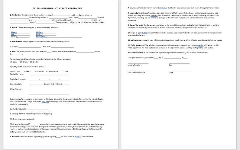 Television Rental Contract Agreement, TV Rental Contract Template, Television Rental Agreement, Television Rental Contract, Template image 1