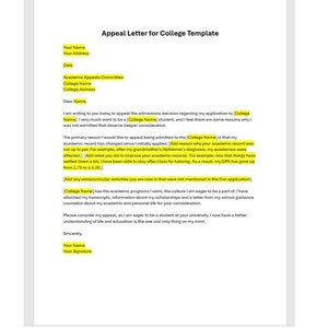 Carta de apelación para plantilla universitaria, Carta de apelación para la universidad, Carta de apelación universitaria, Carta de apelación, Plantilla de Word, Carta de Word