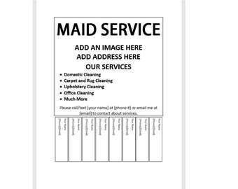 Editable Maid Service Tear-off Flyer, Maid Service Ad, Tear-off Flyer Template, Maid Services Advertisement, Ad Flyer, Template Flyer