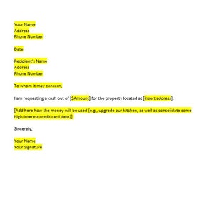 Plantilla de carta de refinanciamiento de retiro de efectivo, Carta de refinanciamiento de retiro de efectivo, Plantilla de refinanciamiento de retiro de efectivo, Plantilla de Word, Carta de Word, Carta simple
