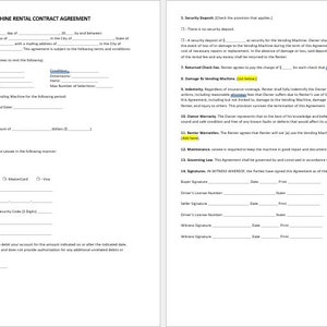 Acuerdo de contrato de alquiler de máquinas expendedoras, plantilla de contrato de alquiler de máquinas expendedoras, contrato de alquiler de máquinas expendedoras, alquiler de máquinas