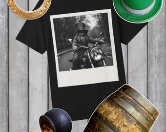 Leprechaun Motorcyclist Photo T-shirt | St Patrick's Day Tee