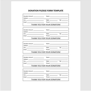 Plantilla de formulario de promesa de donación editable, plantilla de Word editable, plantilla de donación de recaudación de fondos, formulario de promesa de donación, plantilla