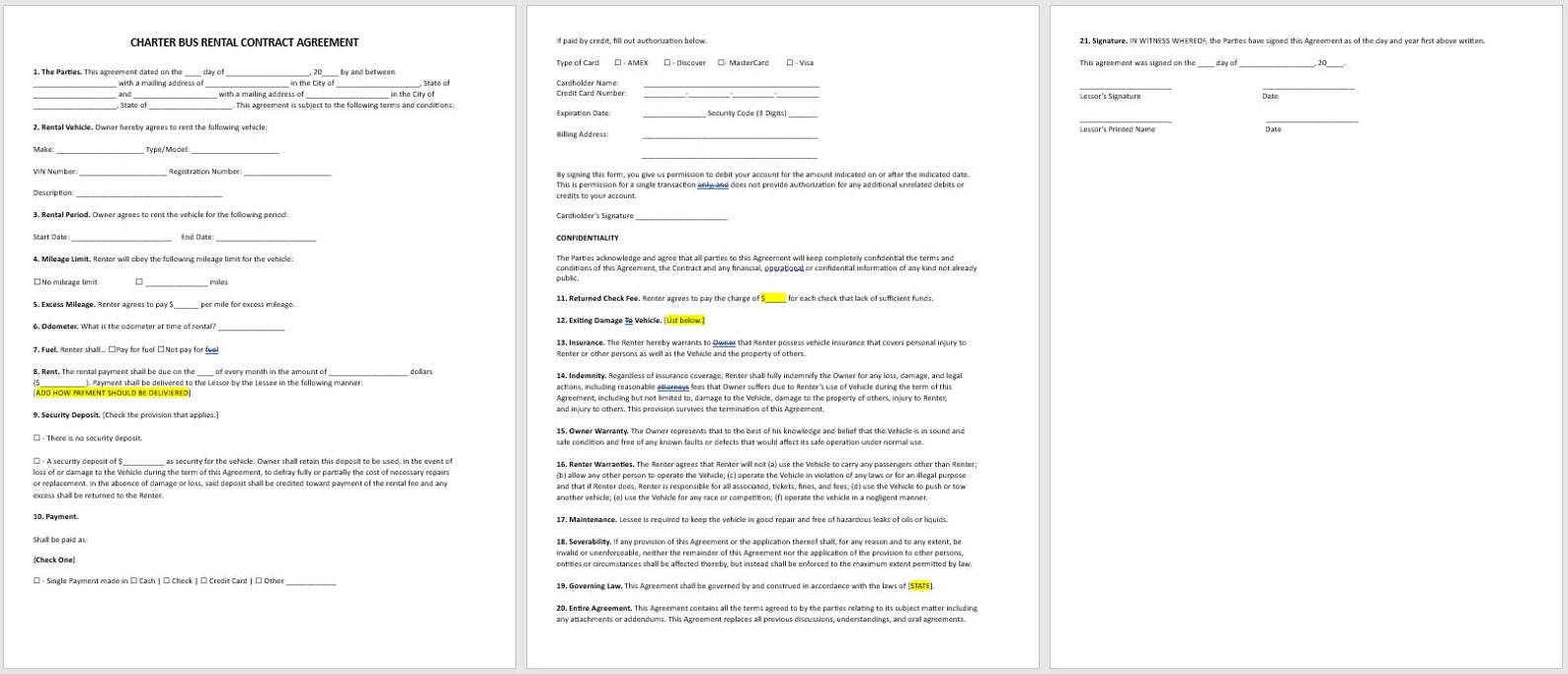 Charter Bus Rental Contract Agreement, Charter Bus Rental Contract ...