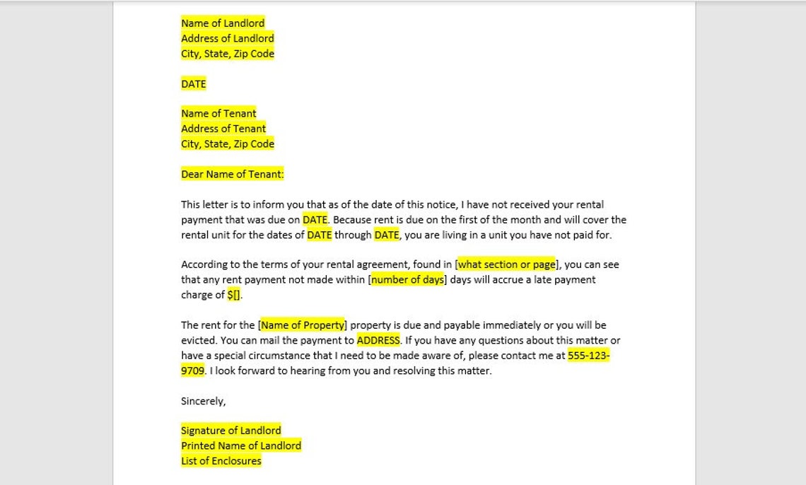 Unpaid Rent, Unpaid Rent Letter Template, Unpaid Rent Letter, Unpaid ...
