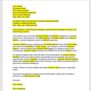 Plantilla de carta de referencia de alquiler, Carta de referencia de alquiler , Plantilla de referencia de alquiler, Plantilla de Word, Carta simple, Carta de palabra