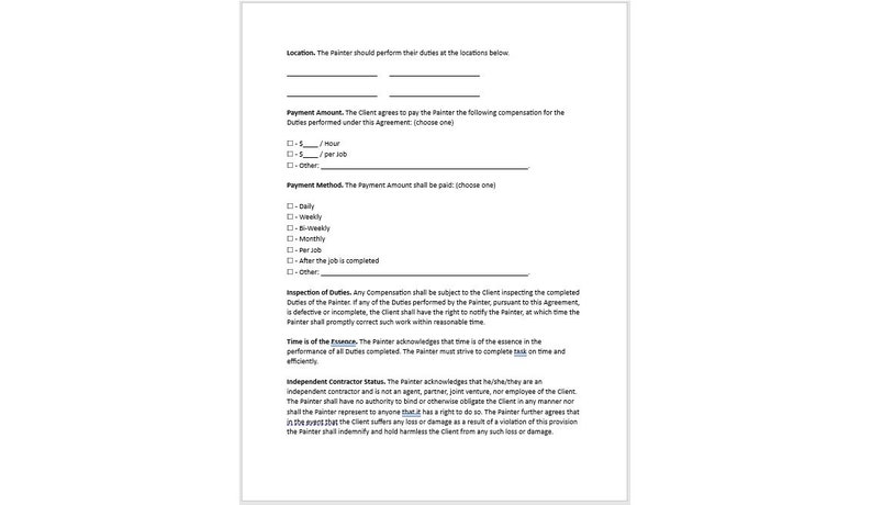 Painter Contract Agreement Painter Contract Agreement Template