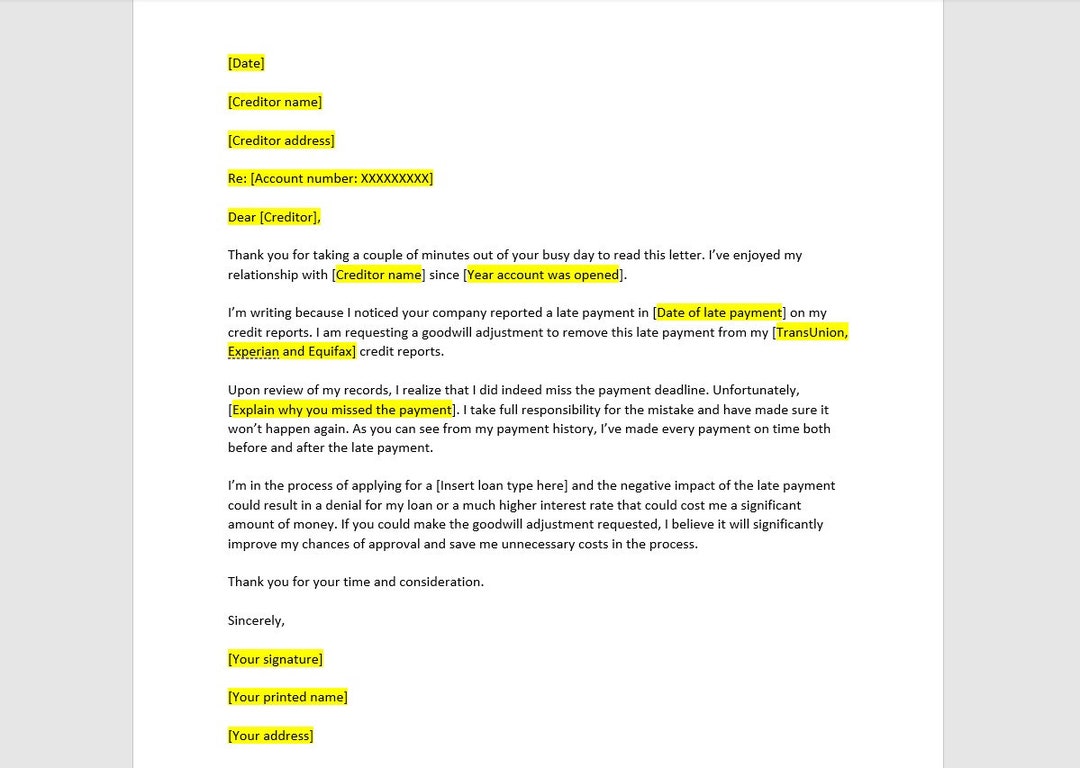 Credit Card Goodwill Letter Template, Credit Card Goodwill Letter