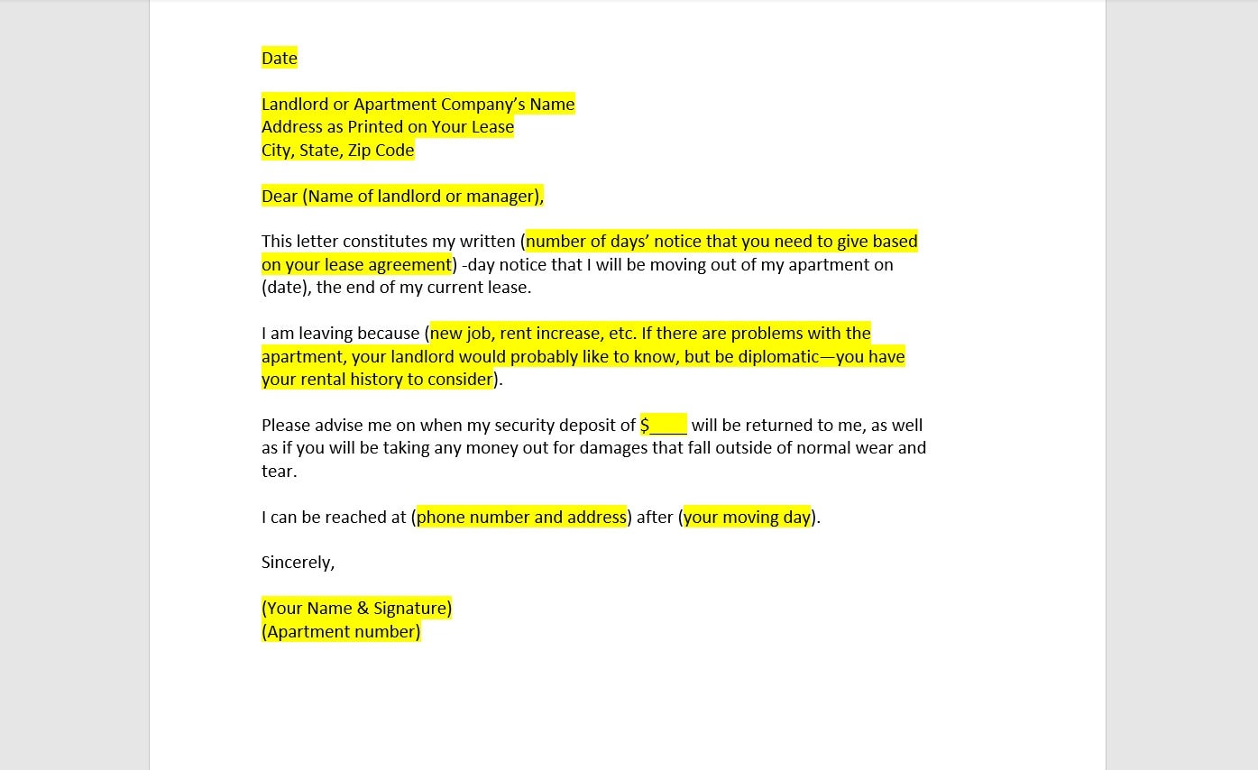 Notice of Intent to Vacate Letter Template, Notice to Vacate Letter Notice of Intent to Vacate Letter Template, Notice to Vacate Letter