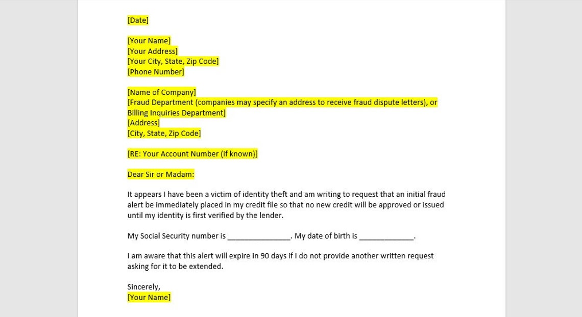 Credit Bureau Fraud Alert Letter Template, Credit Bureau Fraud Alert