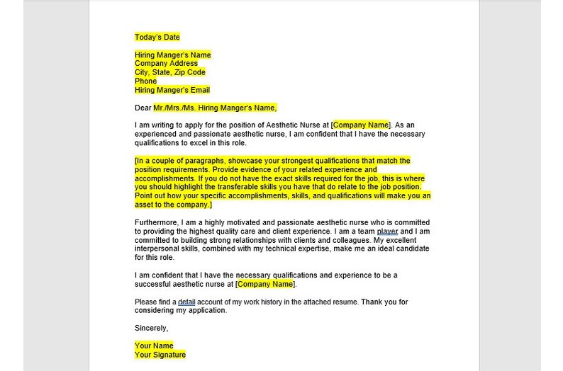 Aesthetic Nurse Cover Letter Aesthetic Nurse Cover Letter Etsy