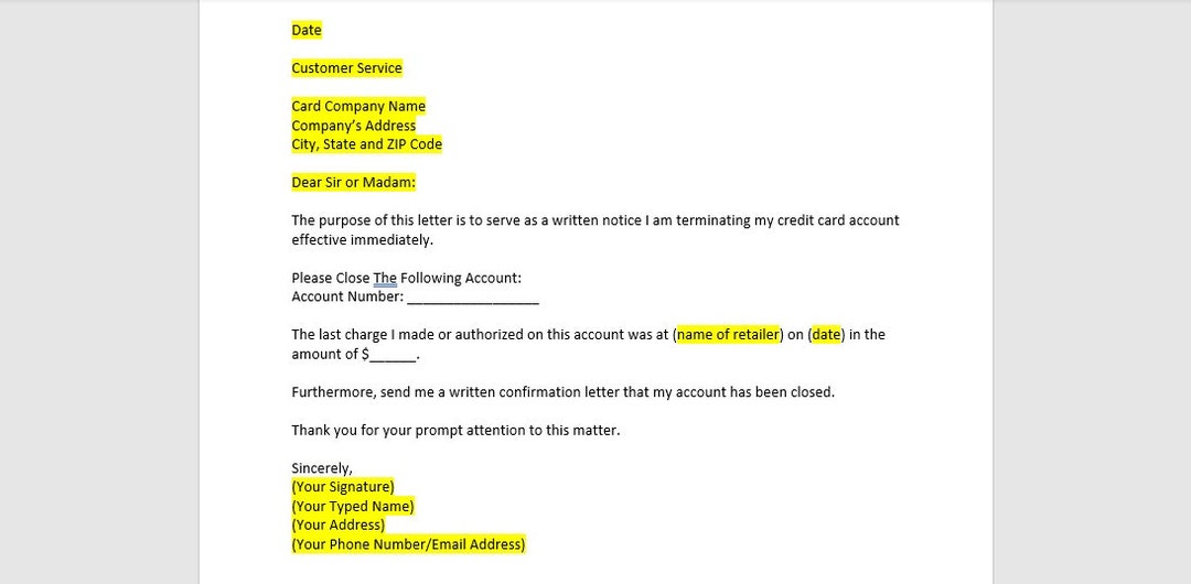 Credit Card Cancellation Letter Template, Credit Card Cancellation
