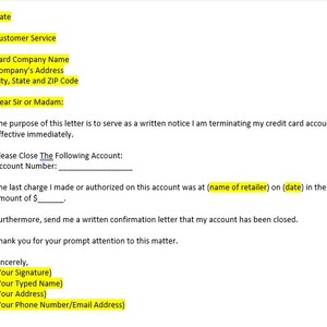 Modèle de lettre d’annulation de carte de crédit, lettre d’annulation de carte de crédit, modèle d’annulation de carte de crédit, modèle Word, lettre simple