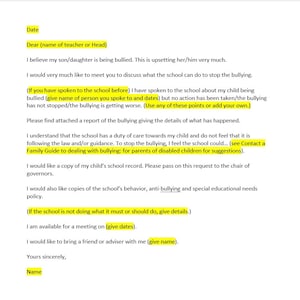 Formale Beschwerde bezüglich Bullying Letter Vorlage, formale Beschwerde bezüglich MobbingBrief, Word Template, einfacher Brief