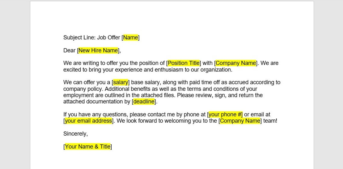 Employment Offer Email Template, Employment Offer Email, Employment ...
