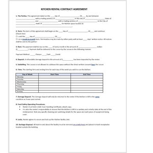 Contrato de alquiler de cocina, Plantilla de contrato de alquiler de alquiler de cocina, Alquiler de cocina, Contrato de alquiler, Plantilla de Word, Plantilla simple