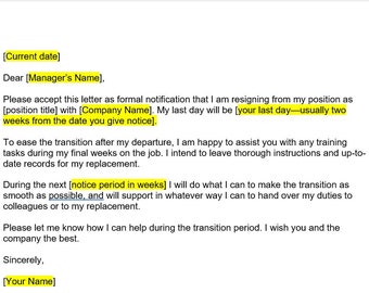 Resignation Letter Template, Resignation Letter, Resignation Template, Resignation Letter Template, Word Template, Simple Letter