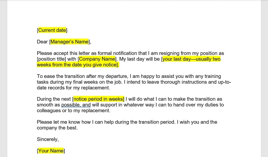 Resignation Letter Template, Resignation Letter, Resignation Template