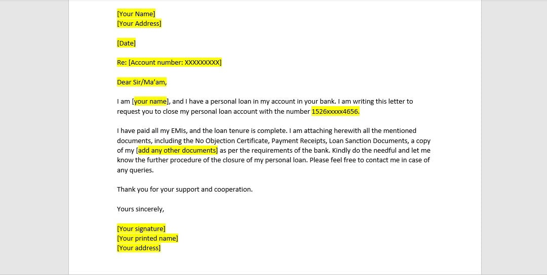Buy Personal Loan Closure Letter Template Personal Loan Closure Online