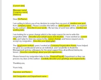 List rezygnacyjny ze zmiany kariery, List rezygnacyjny, Szablon rezygnacji, Szablon listu rezygnacyjnego, Szablon Word, Prosty list