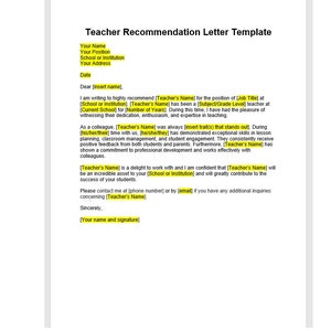 Carta de recomendación para un maestro, Plantilla de carta de recomendación para un maestro, Plantilla de Word, Carta simple, Plantilla editable