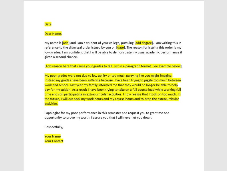 Academic Dismissal Appeal Letter, Academic Dismissal Appeal Letter