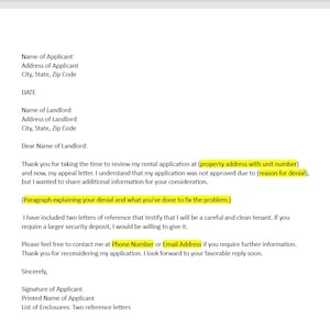 Carta de apelación para un apartamento, carta de apelación para una plantilla de apartamento, carta de apelación de vivienda, carta de apelación, plantilla de Word, carta de Word