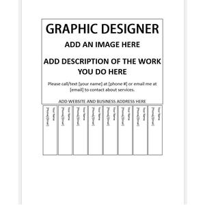 Editable Graphic Designer Services Tear-off Flyer, Graphic Designer Ad, Tear-off Flyer Template, Graphic Designer Advertisement Flyer