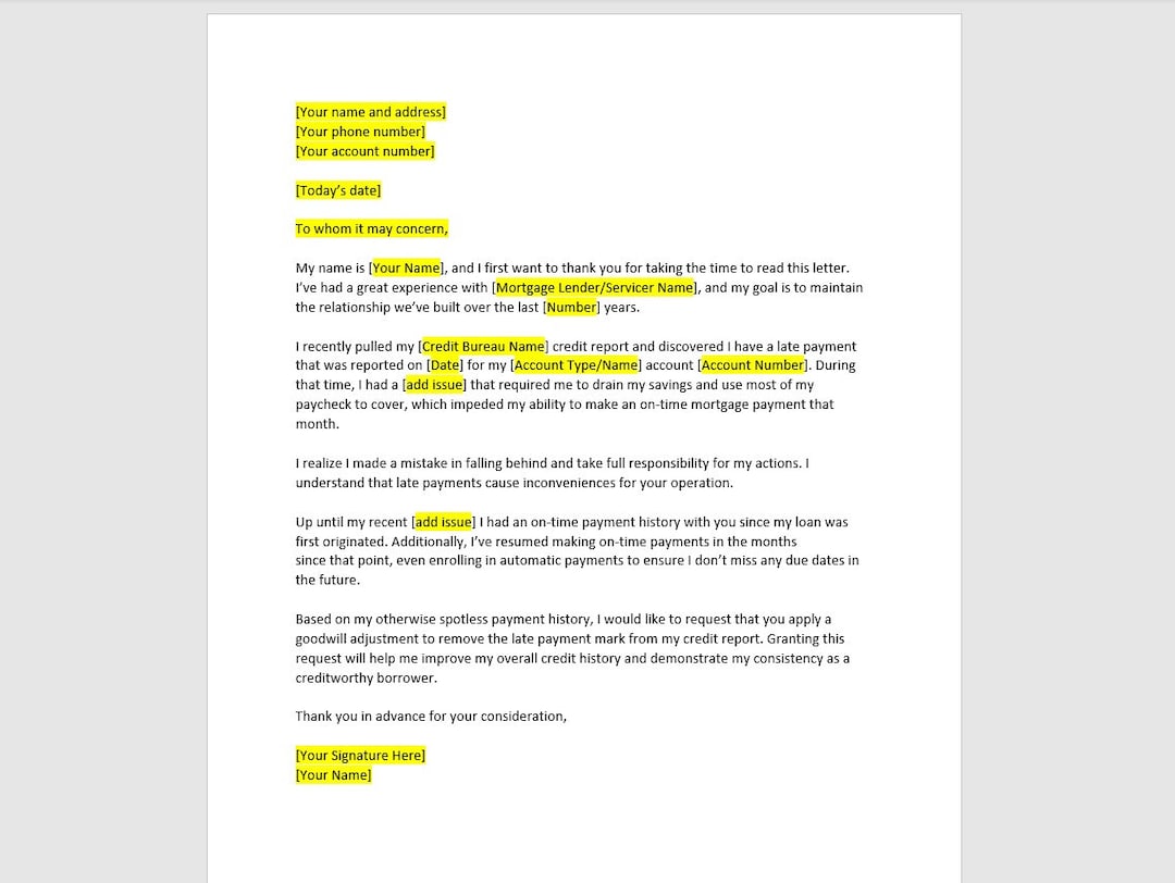 Goodwill Adjustment Letter, Goodwill Adjustment Letter Template