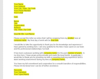 Resignation Letter Template, Resignation Letter, Resignation Template, Resignation Letter Template, Word Template, Simple Letter