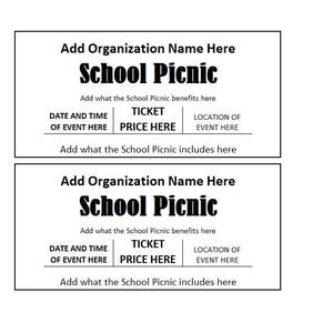 Schulpicknick-Verkaufsticket, Schulpicknick-Verkaufs-Spendenaktionsticket, Schulpicknick-Eintrittskarten zum Ausdrucken, Ticketvorlage zum Ausdrucken, Picknick