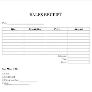 Plantilla de recibo de venta, recibo de ventas, plantilla de recibo, plantilla de Word, plantilla simple, plantilla de Word