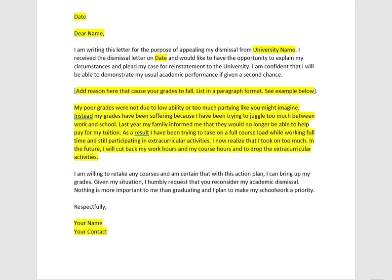 Academic Dismissal Appeal Letter Academic Dismissal Appeal Letter 