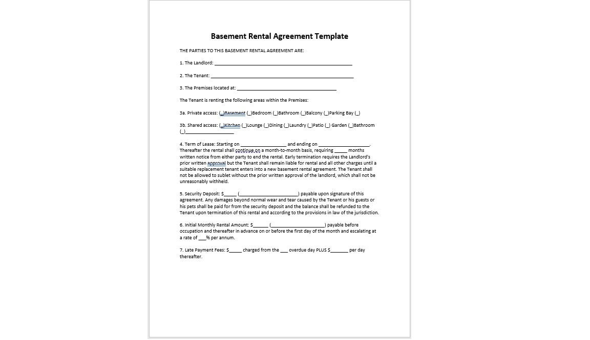 Basement Rental Agreement Template, Basement Rental Agreement Letter