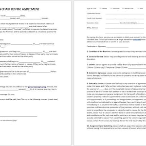 Contrato de alquiler de silla de salón, modelo de contrato de alquiler de silla de salón, contrato de alquiler, contrato de alquiler, carta de Word, carta simple