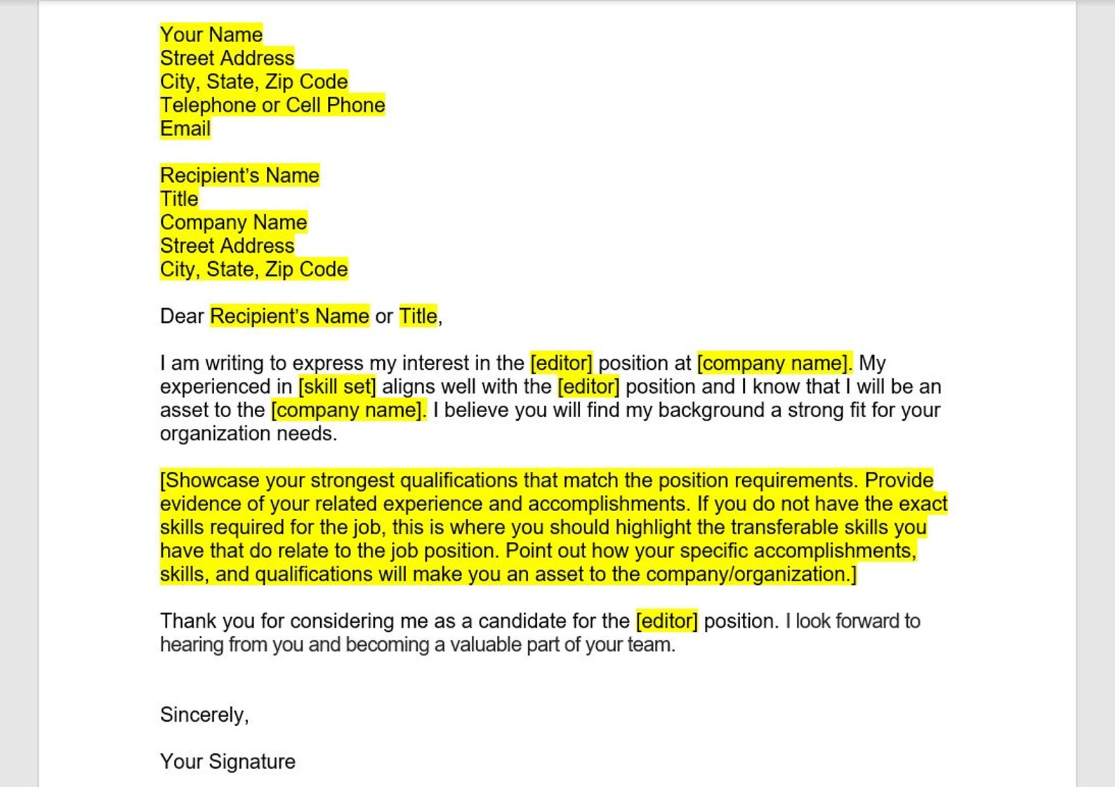 Editor, Editor Cover Letter, Cover Letter Template, Editable Cover ...